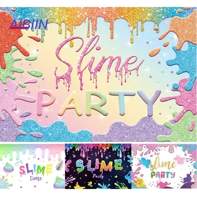 AIBIIN Slime Party Backdrop Baby Shower Birthday Photography Background Glitter Colorful Splatter