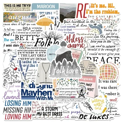 52PCS New Trendy Cartoon Taylor Lyric Graffiti Helmet Cool Skateboard Cup DIY Waterproof PVC Children's Toy Reward Sticker