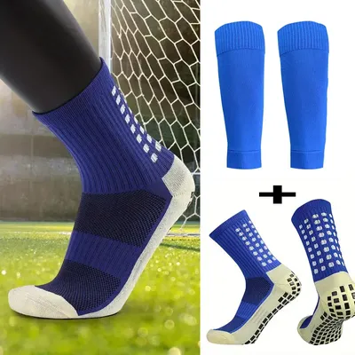 Soccer Shin Guards 2 Pairs Set Men Grip Soccer Socks and Knee Pads Adult Youth Non Slip Leg Football