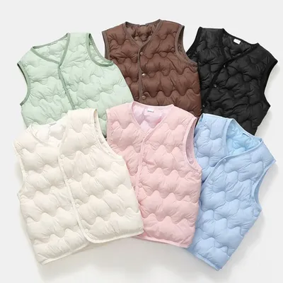 Kids Warm Vest Winter Girls Boys Thicken Waistcoat Outerwear Children Teens Cotton Solid Color