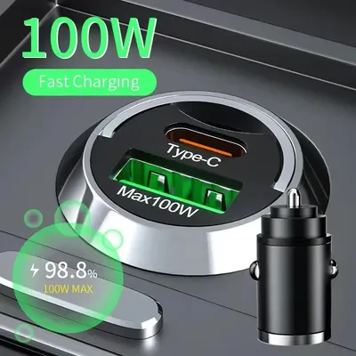 USB Car Charger 100W PD Type C Fast Charging Car Phone Adapter For iPhone 15 Samsung S24 Xiaomi