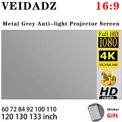 VEIDADZ Projector Screen 100 120 133 Inch 16:9 Foldable Anti-Light Grey Reflective Cloth Portable