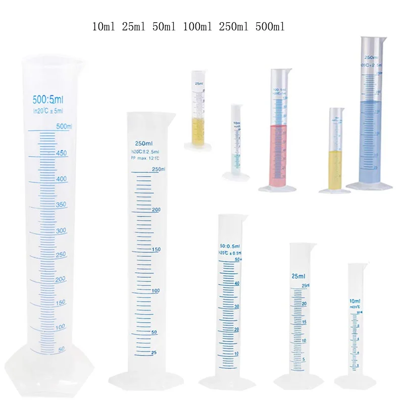 1pcs 10/25/50/100/250/500ml Plastic Measuring Cylinder Lab Graduated Cylinder Chemistry Lab Standard Measurement Cup