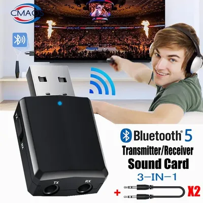 CMAOS USB Bluetooth 5.0 Transmitter Receiver 3 in 1 EDR Adapter Dongle 3.5mm AUX for TV PC