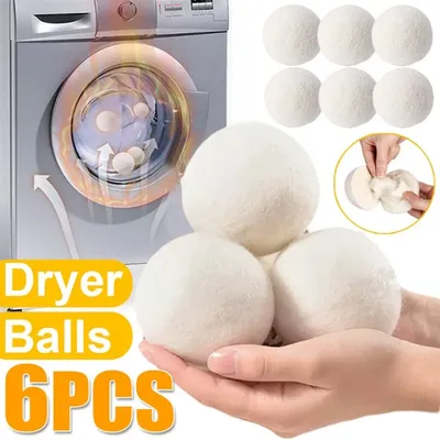 6Pcs Reusable Wool Dryer Balls Clothes Softener Laundry Fleece Dryer Ball Kit Home Clothes Dryer