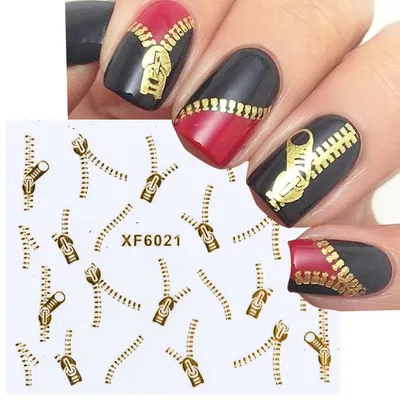 Gold Zipper Nail Art Stickers Sexy Heavy Metal Design Silver Chain Gothic Letter Decals Halloween