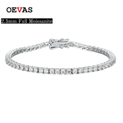 OEVAS 100% 925 Sterling Silver 2.5mm Full Diamond Tennis Chain For Women Platinum Plated Zircon
