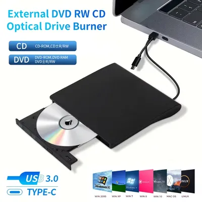 USB 3.0 Type-C External DVD Burner Optical Drive RW CD DVD-ROM Writer Reader Player Portable DVD