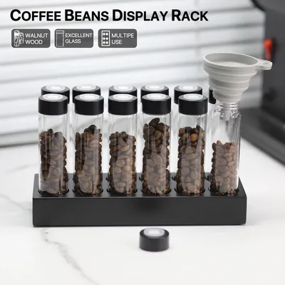 Coffee Beans Storage Container Display Rack Walnut Tea Tube Bottle Glass Espresso Coffee Accessories