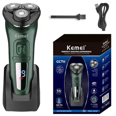 Kemei LCD Dislay Waterproof Electric Shaver For Men Wet Dry Neck Beard Electric Razor Facial Shaving