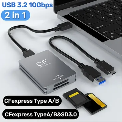2 in 1 CFexpress Type A B SD Card Reader CFexpress Reader with USB C To USB C/A Cable Support