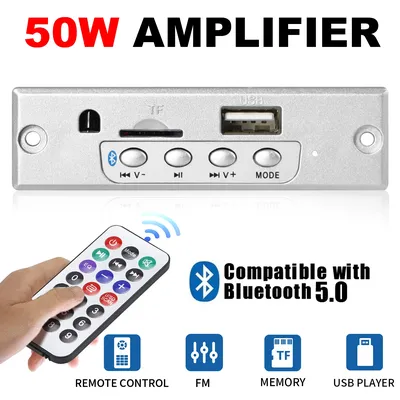 2*25W 50W Amplifier DC 6-12V MP3 Decoder Board Bluetooth 5.0 12V Car MP3 Player USB FM Call