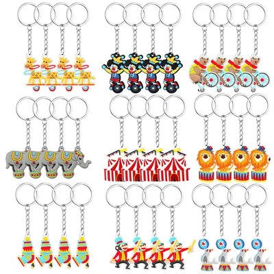 36pcs Circus Carnival Party Gifts Keychains Animal Clowns Cannon Keychains Carnival Theme Birthday