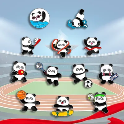 Sports Cute Panda Badge Badminton Table Tennis Panda Pin Swimming Soccer Memorial Sports Badge Pin