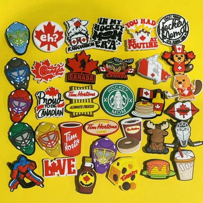 1-33Pcs Canadian Mom Maple Sugar Pancake Coffee Shoes Charms Accessories PVC Canada Hockey Helmet