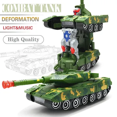 Electric Transforming Robot Car Toys With Light And Music 2 in 1 Automatic Tank Transform Robot Toy