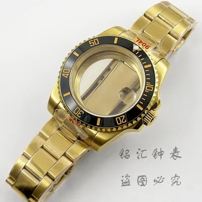 Gold 40MM Polished Band Diver Black Gold Bezel Waterproof Sapphire Crystal Watch Case For ​NH34 NH35