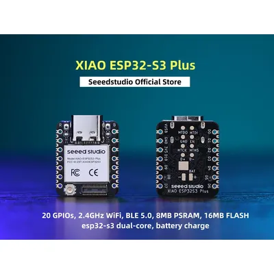 XIAO ESP32S3 Plus - 20 GPIOs, 2.4GHz WiFi, BLE 5.0, 8MB PSRAM, 16MB FLASH, esp32-s3 dual-core,
