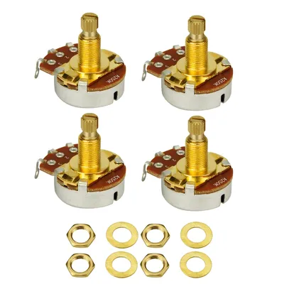 FLEOR 4pcs Copper Full Size Guitar Potentiometers Long Split Shaft Pots Golden A500K A250K B250K B500K for Choose