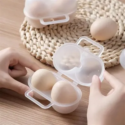 1pc 2-cell Outdoor Portable Egg Box, Eggs Carrier with Handle Shockproof Anti-drop, Egg Storage