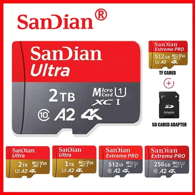 Original 2TB 1TB SanDian Ultra Card SD/TF Flash Memory Card 256/512GB Micro SD Card High Speed for