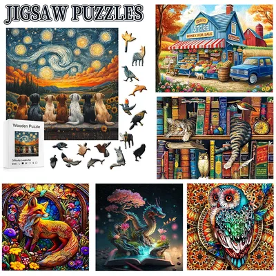Adult Wooden Puzzle, Library Cat Wooden Puzzle, Unique Animal Shapes, Gifts For Cat Enthusiasts And