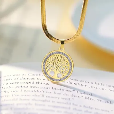 Skyrim Tree of Life Clear Zircon Round Pendant Necklace Women Stainless Steel Snake Chains Choker