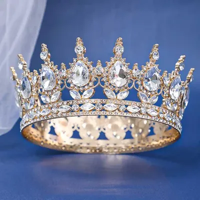 Bridal European Princess Tiara Round Baroque Pageant Crowns Crystal Full Crown King TiarWedding