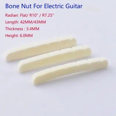 1 Piece Real Slotted Bone Nut For Electric Guitar ( Bottom Flat / R7.25 / R10 42MM/43MM*3.4MM*6MM )