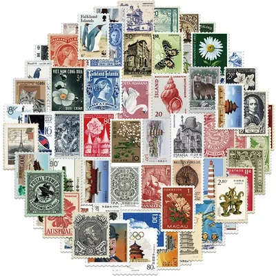 10/20/50 PCS All Different Postage Stamps Style Desc Stickers For Scrapbooking And Journaling