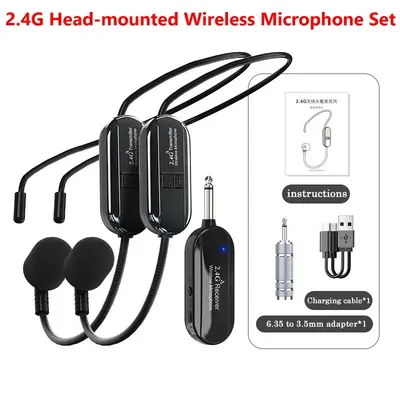 2.4G Head-mounted Wireless Lavalier Microphone Set Transmitter with Receiver for Amplifier Voice