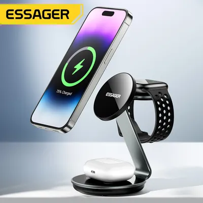 Essager 3 in 1 Magnetic Wireless Charger Bracket for Apple Watch Airpods 15W Fast Charge Dock