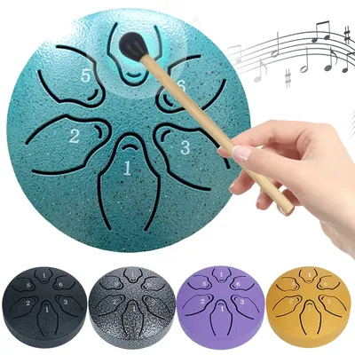 Steel Tongue Drum Portable Rain Drum Hand Pan Drum Percussion Musical Instruments 3 Inch 6 Notes For