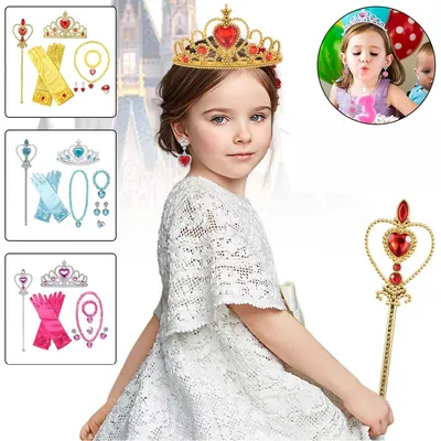 7-piece Elsa Princess accessory set, crown gloves, wand necklace, earrings, bracelet, ring, cosplay