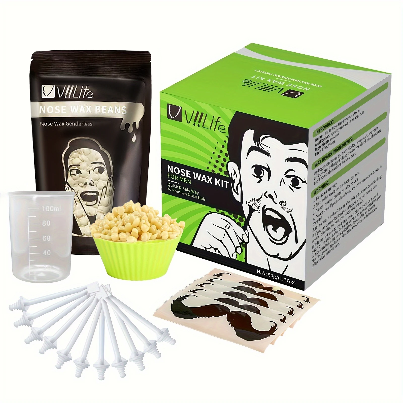 Wax beanPortable Painless Nose Wax Kit For Men & Women Nose Hair Removal Wax Set Paper-Free Nose Hair Wax Beans Cleaning Wax Kit