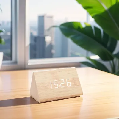 Wooden Digital Alarm Clock Time Date Temperature Display Desk Clocks for Bedroom Living Room Bedside