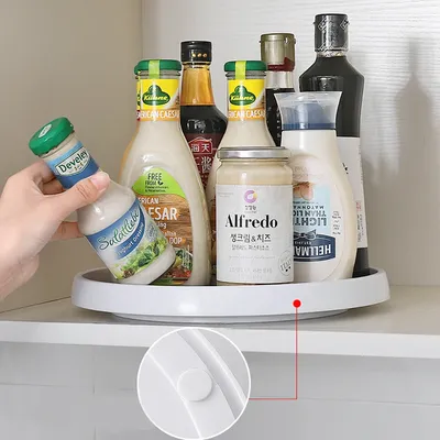 Rotating Organizer Pantry Cabinet Turntable Kitchen Storage Tray Condiment Storage Rack 2 Tier Round