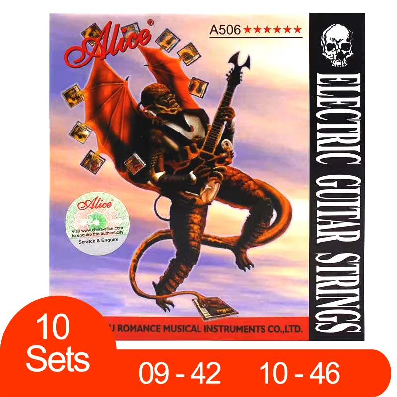 10 Sets Electric Guitar Strings Alice A506 Guitar Strings Stell Core Nickel Plated Wound Alloy Wire Packs Guitar Strings
