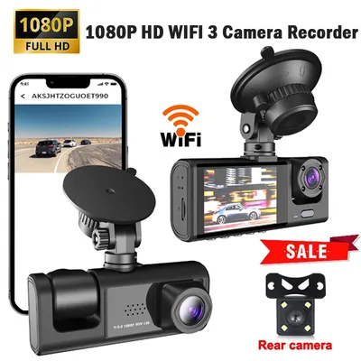 Car DVR Front&Inside＆Rear Camera for Vehicle Black Box 1080P Dash Cam for Cars WIFI APP Video
