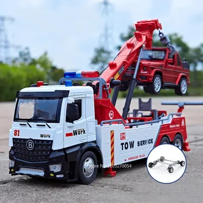 1:18 Double Hook Truck Alloy Rescue Car Toys Model Diecast Metal Vehice Door Opened Sound Light Lift