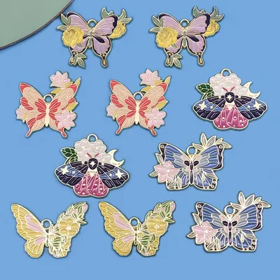 Mix 10 pieces/Drip Oil Butterfly Series Fashion Jewelry Necklace Making DIY Craft Halloween, Easter,