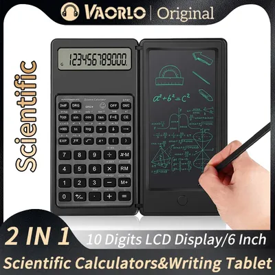 2-In-1 Foldable Scientific Calculator & 6 inch Writing Tablet 10 Digit LCD Display For College