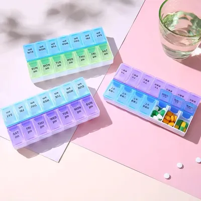 14 Grid Medication Box - Sealed and Moisture-Proof for 7 days a Week. Portable Medication and