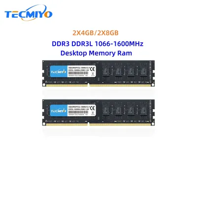 TECMIYO 2X4GB/2X8GB DDR3 DDR3L 1066-1600MHz Desktop Memory RAM 1.5V/1.35V PC3/PC3L-12800U PC3-10600U