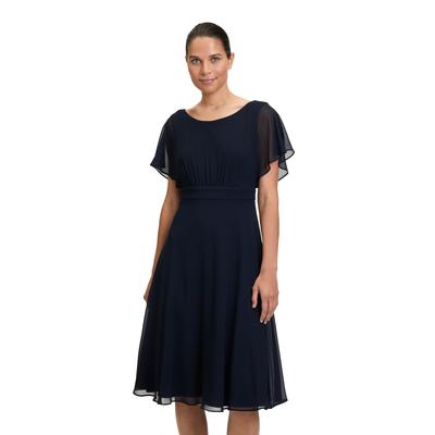 Cocktailkleid VERA MONT "Vera Mont Cocktailkleid kurzarm", Damen, Gr. 48, Normalgrößen, blau (night sky), Chiffon, Obermaterial: 100% Polyester. Futter: 100% Polyester., feminin, ausgestellt kurz, Rundhals, Kurzarm, Kleider, Raffung, Topseller Image