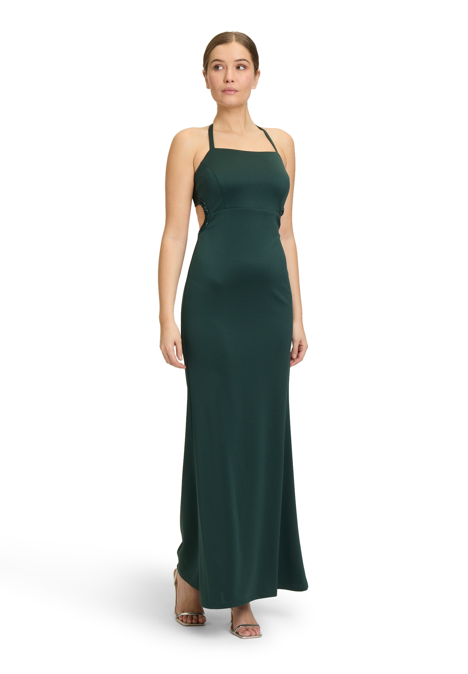 Abendkleid VERA MONT "Damen Abendkleid mit Cut-Outs", Damen, Gr. 44, Normalgrößen, grün (dusty slate), Jersey, Obermaterial: 97% Polyester, 3% Elasthan. Futter: 100% Polyester., festlich, figurbetont lang, Kleider, Ziersteine Image