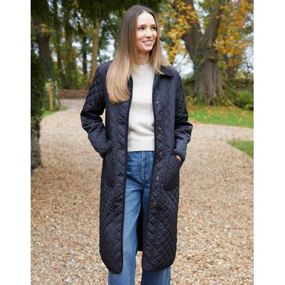 Threadbare Women's Black Button Up Collared Diamond Quilted Maxi Coat