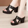 Große Größe 32–43, Blockabsatz, Plateau-Hausschuhe, Damen-Hochzeitsschuhe, Sommer 2022, Leder-Hausschuhe, High Heels, Slides, Damen-Slipper
