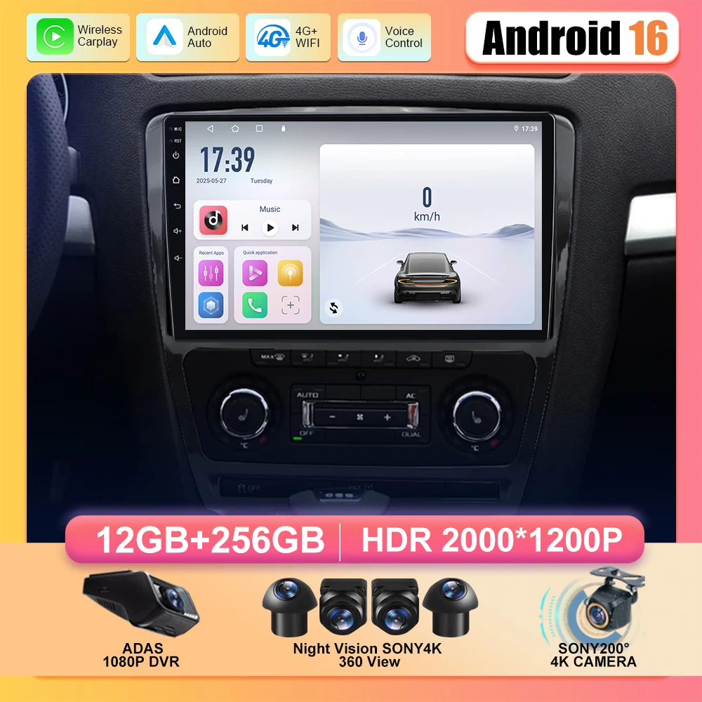 Android 16 Für Skoda Octavia 2 A5 2008-2013 Multimedia Auto GPS Stereo Radio Keine 2Din DVD 4G Auto WiFi Player Bildschirm Navigation Image