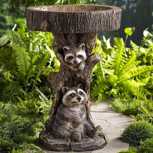 Vogelbad, kreative Tierform, Kunstharz, kleiner Waschbär, Sonnenblume, Vogelhäuschen, dekoratives